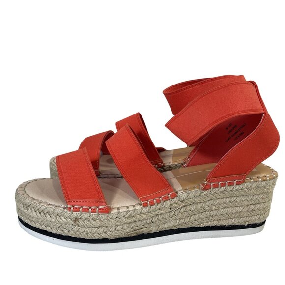 Dolce Vita Espadrille Sandals Womens 9 Platform Wedge Orange Coral Strap Slip On - Picture 4 of 10